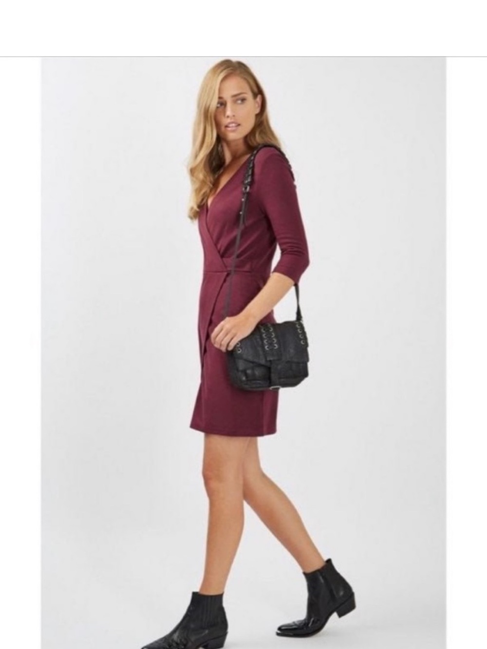 TOPSHOP Burgundy Wine Long Sleeve Wrap Mini Dress US 6